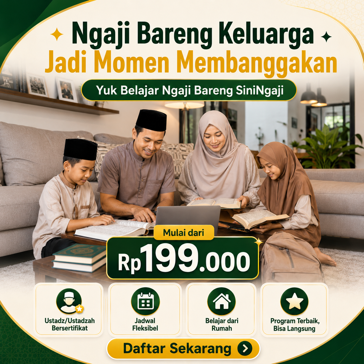 Keluarga belajar mengaji bersama Siningaji di rumah