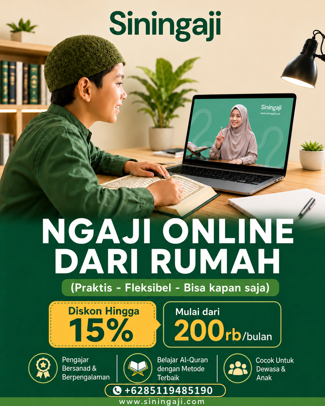 Anak belajar ngaji online dari rumah bersama Siningaji
